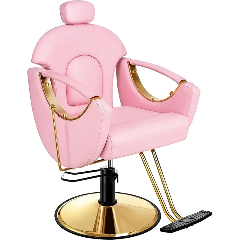 Modern Luxury Durable Barber Chair Hydraulic Lift Adjustable Footrest Leather Stainless Steel Base For Salon Living Room Use