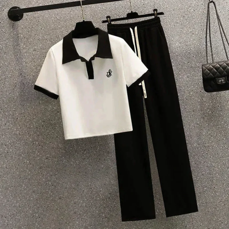 Women\'s Polo Neck Tee Shirts Dry Fir Top High Quality Pullover Short Sleeve T Shirt Wholesale Aesthetic Y2k Fashion Skinny White