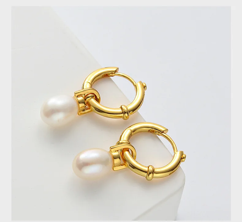 Brass Natural Freshwater Pearl Drop Earring Women Jewelry Punk Designer Runway Rare Simply Gown Boho Japan Korean