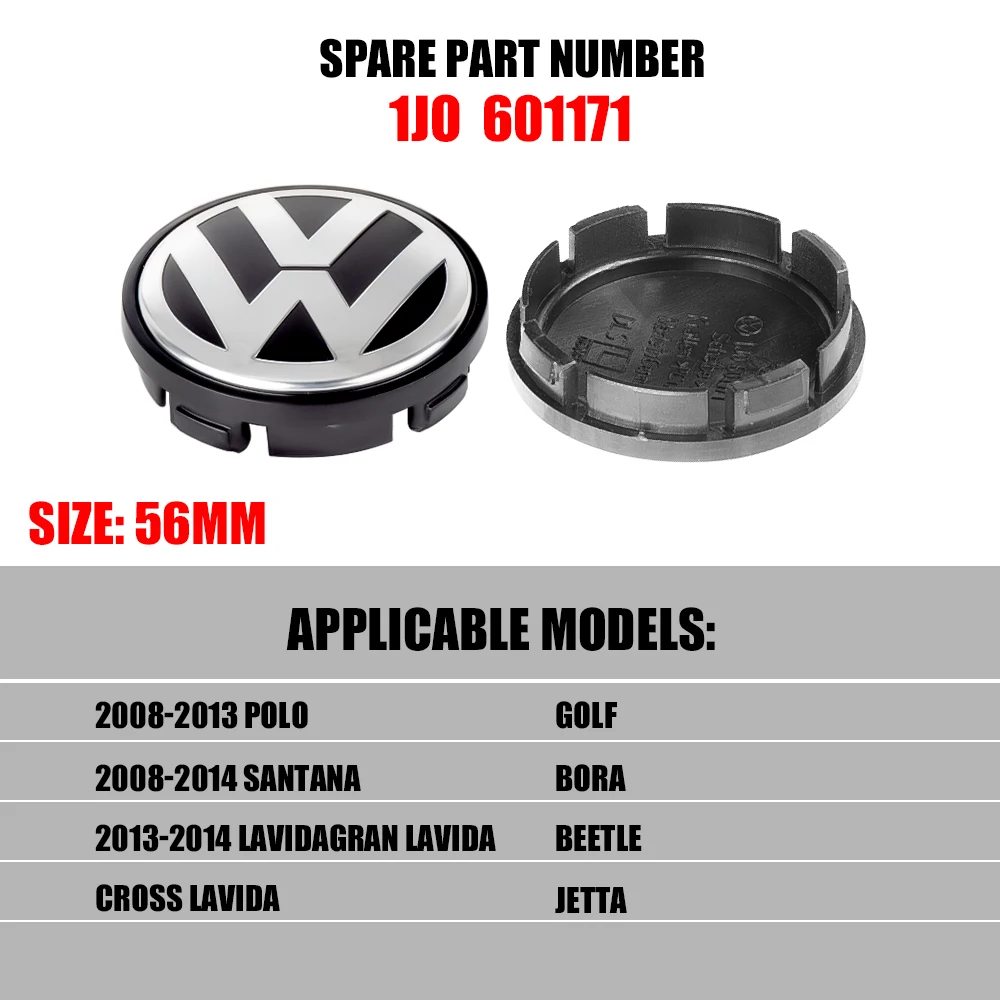 4 Stück 56mm 65mm Auto-Radnabenkappen Abdeckung Emblem Auto-Dekorationszubehör für VW Volkswagen Golf Polo Jetta Passat Touran