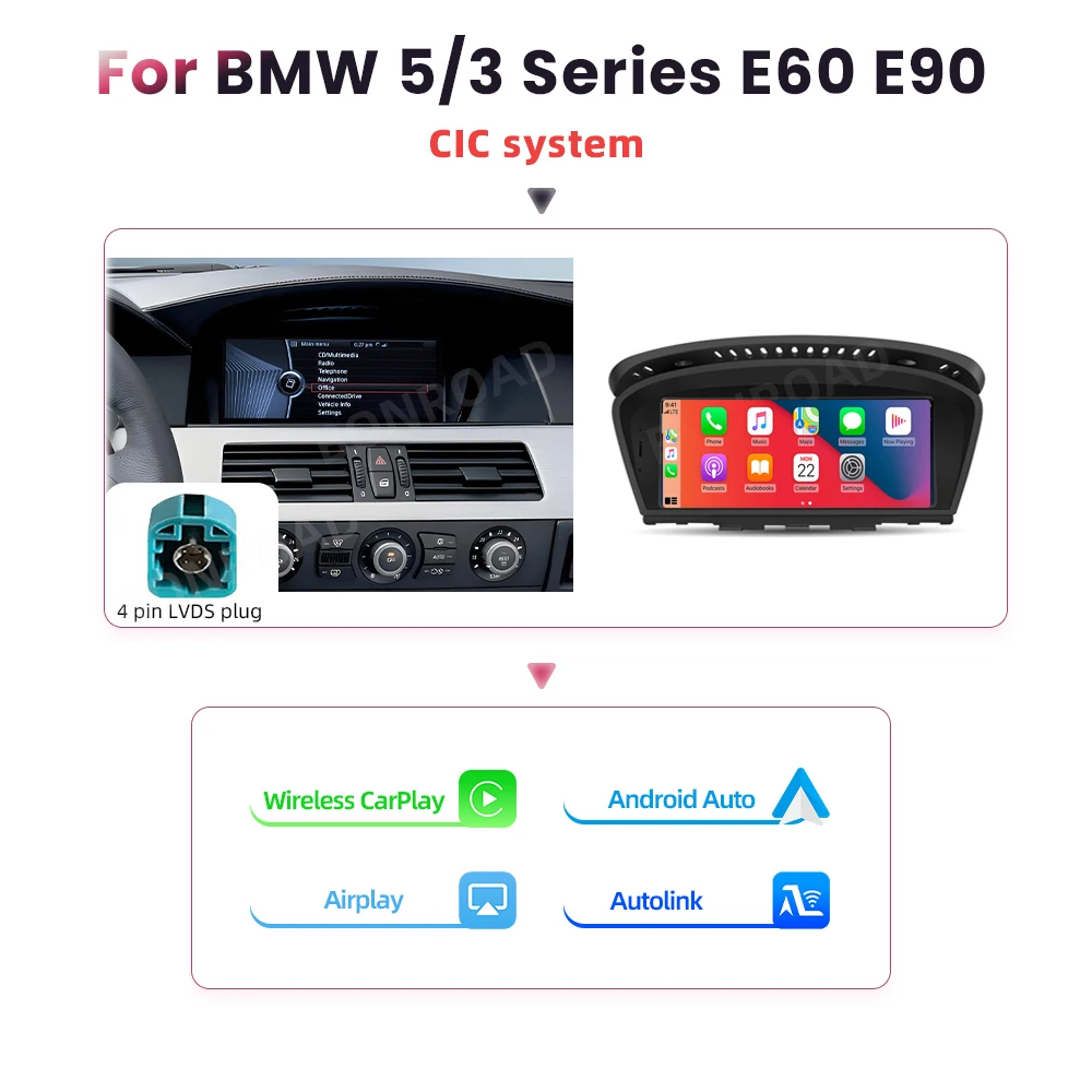 BONROAD Draadloze Carplay Touchscreen Voor BMW 3 5-serie E60 E61 E62 E63 E90 E91 E92 Autoradio Multimedia Speler Stereo GPS - afbeelding 1