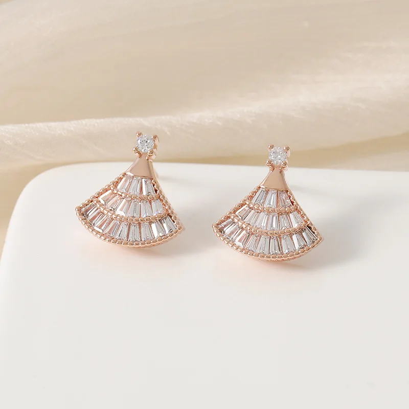 Fan Shaped Earrings Layered Skirt Shaped Rose Gold Earrings Light Luxury Earrings for Ladies Elegant Daily Earrings