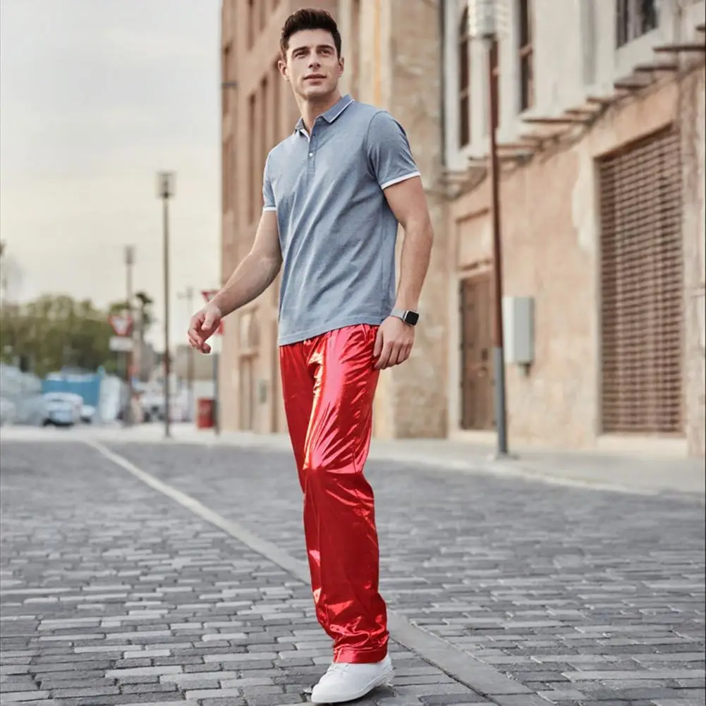 

Men Trousers Soft Breathable Comfortable Solid Color Elastic Waist Loose Fit Shiny Fashionable Pants Long Trousers