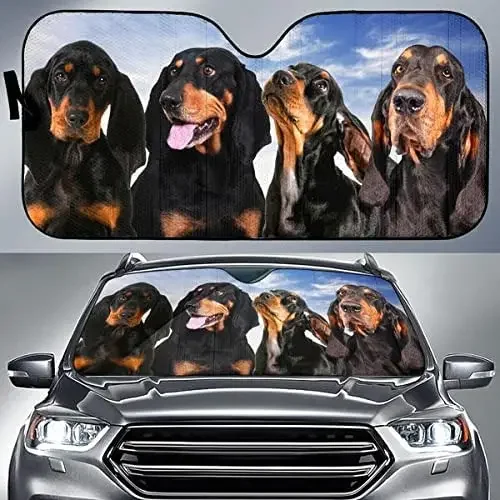 Black and Tan Coonhound Team Blue Sky Pattern Car Sunshade Car Windshield Durable Car Sunshade