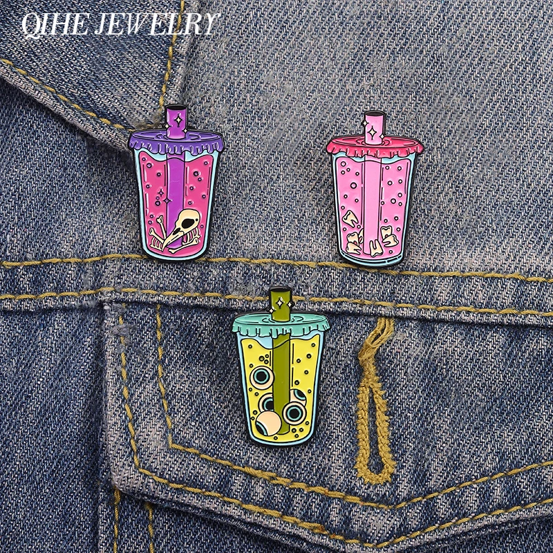 الرعب عصير بروش المينا دبابيس الهيكل العظمي الأسنان مقل العيون الحليب الشاي دبابيس التلبيب ظهره شارات هالوين مجوهرات أصدقاء هدية #1