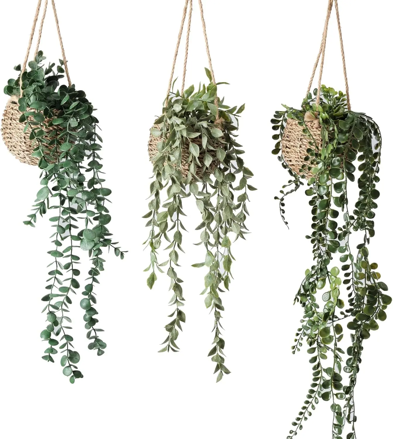 

3 Pack Mini Artificial Hanging Plants in Basket for Wall Decor, Living Room Bathroom Indoor Greenery