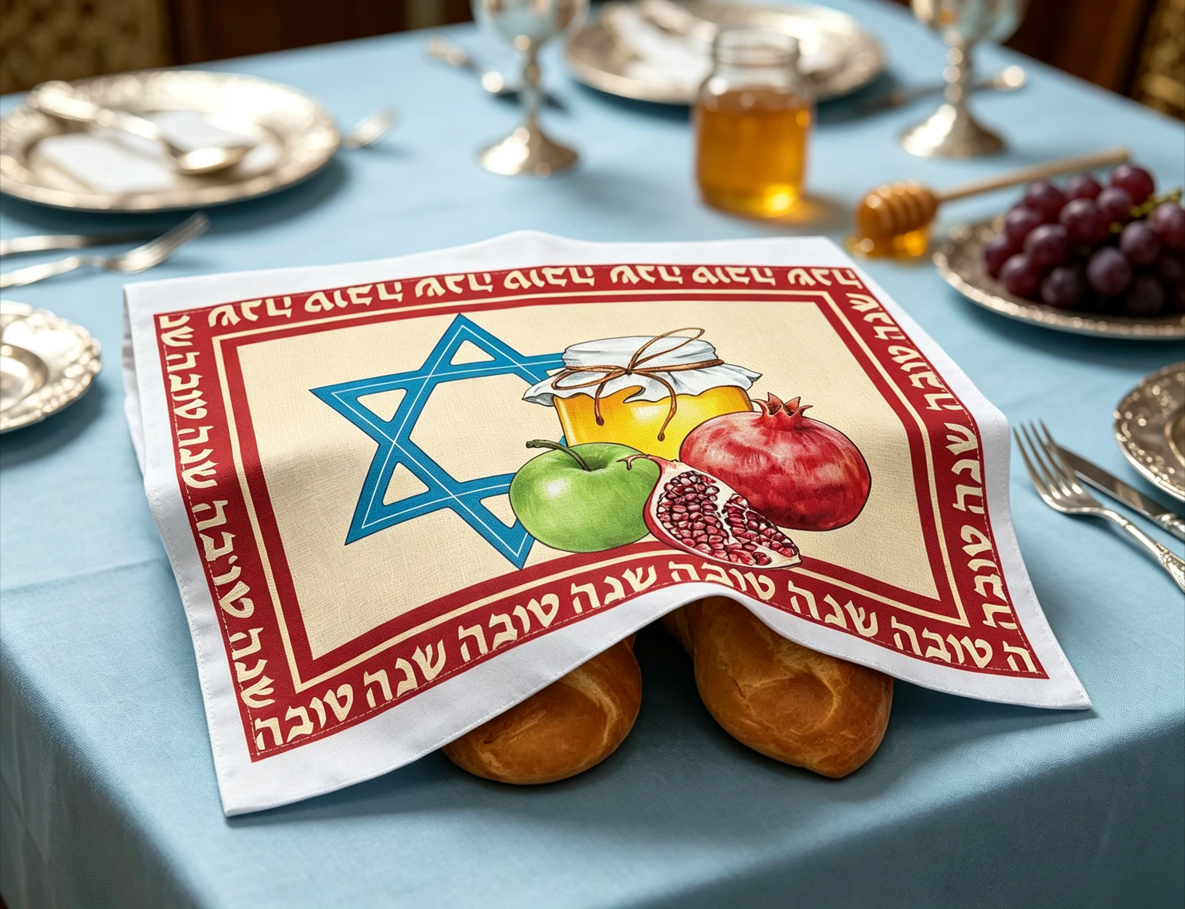 Rosh Hashanah Jewish Shabbat Challah Cover Cloth Polyester Kitchen Dining Matzo Cover Cloth Shabbat Cloth Elegant Judaica Gift