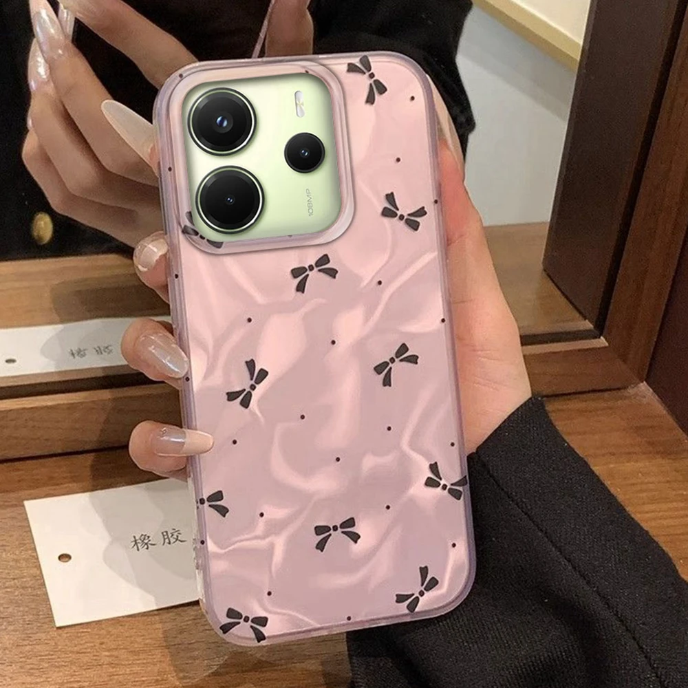 Rosa Schleife Rundpunkte Handyhülle für Xiaomi Redmi Note 14 13 12 11 10 11S 10S 8 9 Pro 15 15C 14C 13C A3 A1 A2 9A A5 Abdeckung