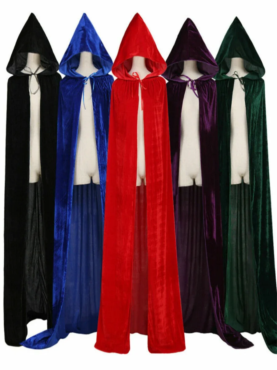 Halloween Gothic Hooded Cloak Women Men Elf Witch Vampires Grim Reaper Capes Velvet Robe Carnival Party Costumes