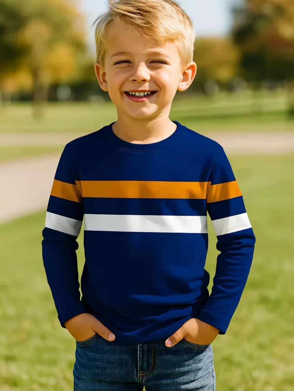 Kinderkleidung Jungen T-Shirt Langarm 3D-Streifendruck Kinder Frühling Herbst Kleidung Lässige Schlichtheit O-Ausschnitt Kinderbekleidung Oberteile – Detail 5