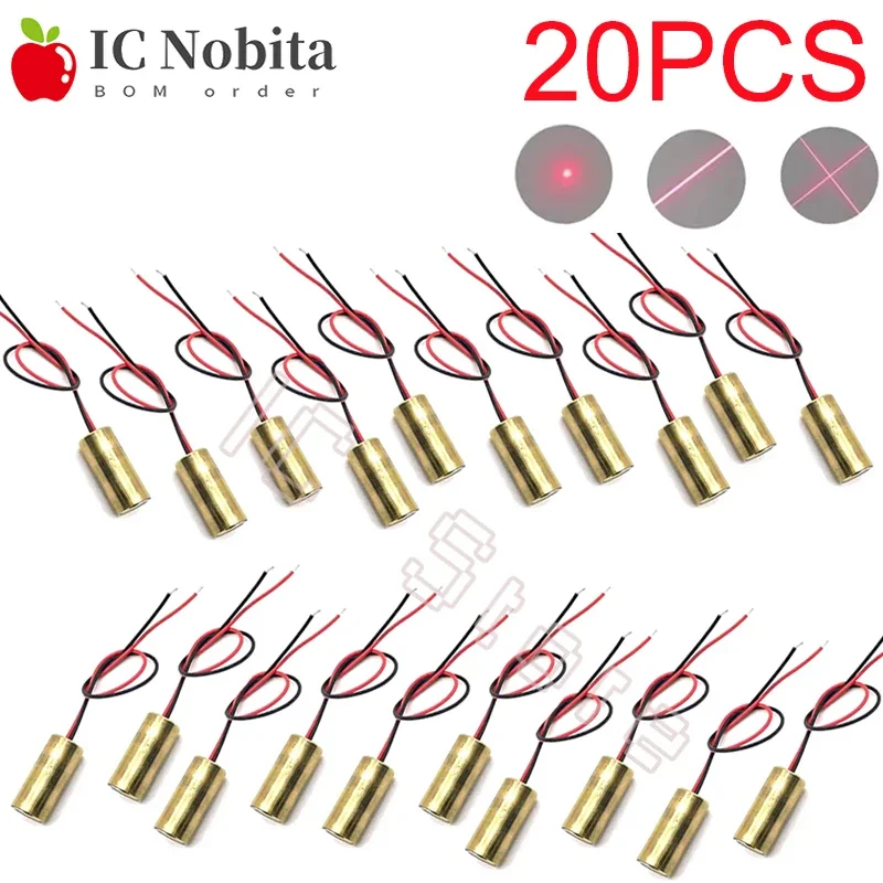 

20PCS Laser Head Diode Module 650nm 9mm 3V 5mW Red Copper Head Line Point Cross Laser Diode Semiconductor Laser Tube