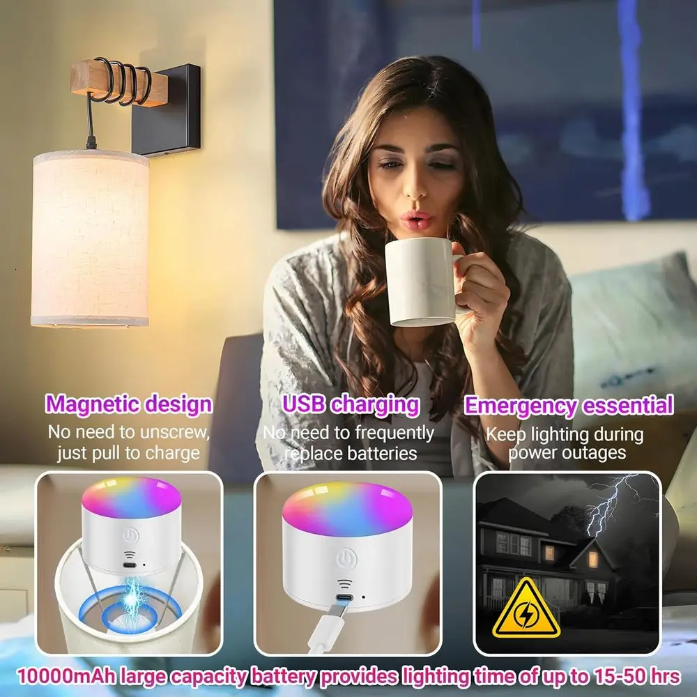 زوج من شمعدانات الحائط LED اللاسلكية مع لمبات RGB القابلة لإعادة الشحن وجهاز تحكم عن بعد، قابلة للتعتيم لديكور المنزل #3