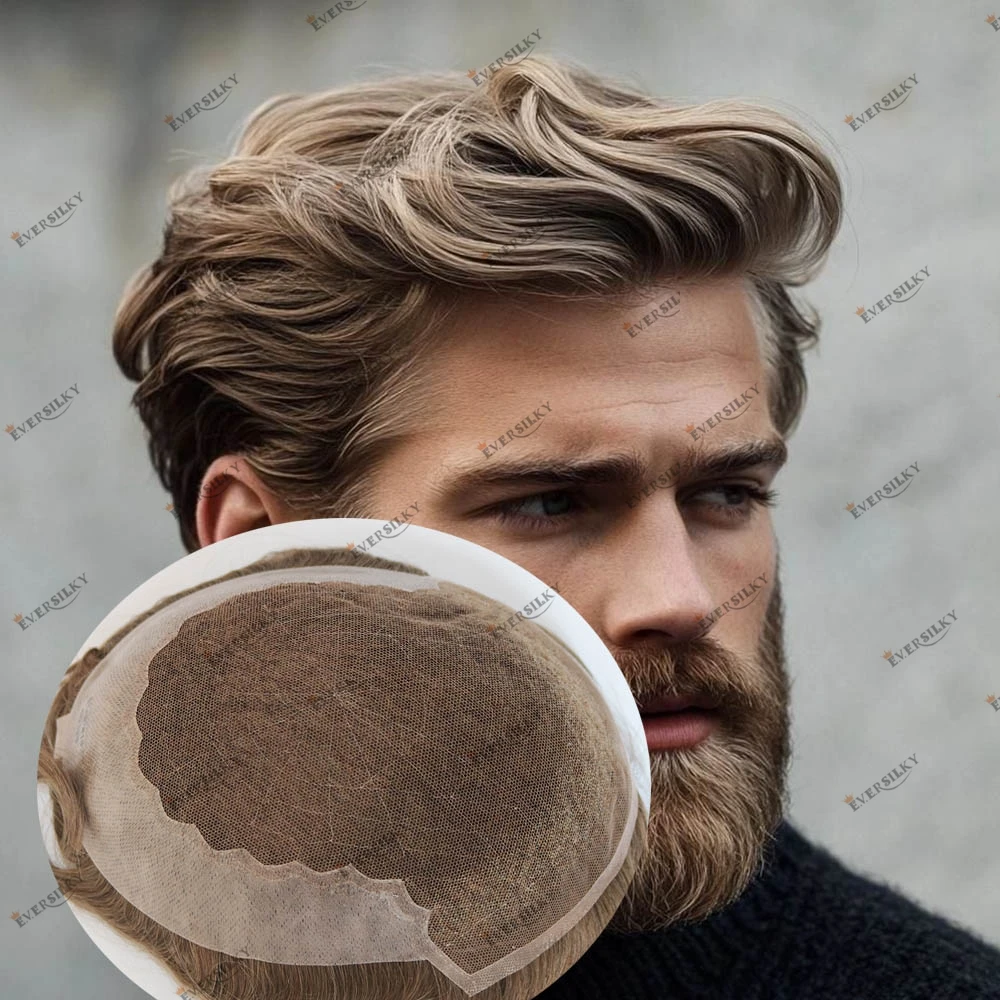 

Мужской парик из европейских натуральных волос цвета пепельного блонда с основой из кружева Q6 и полиуретана, решение для замещения волос при выпадении, комфортный и простой в установке