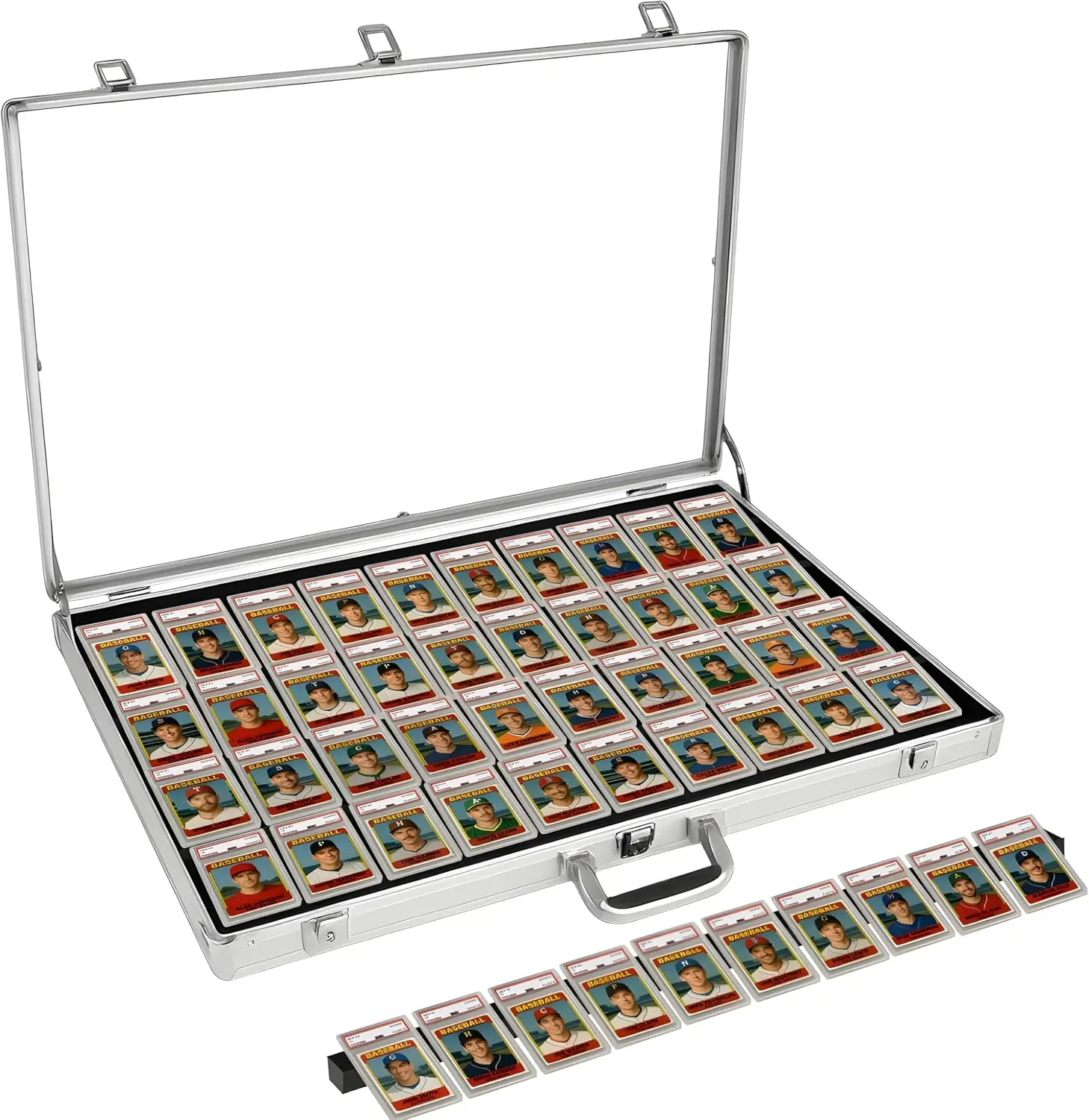 Sports Card Display Case Trade Show Table Top Case for Trading Pokemon Card | Aluminum Tabletop Case Holds Upto 52 Slabs