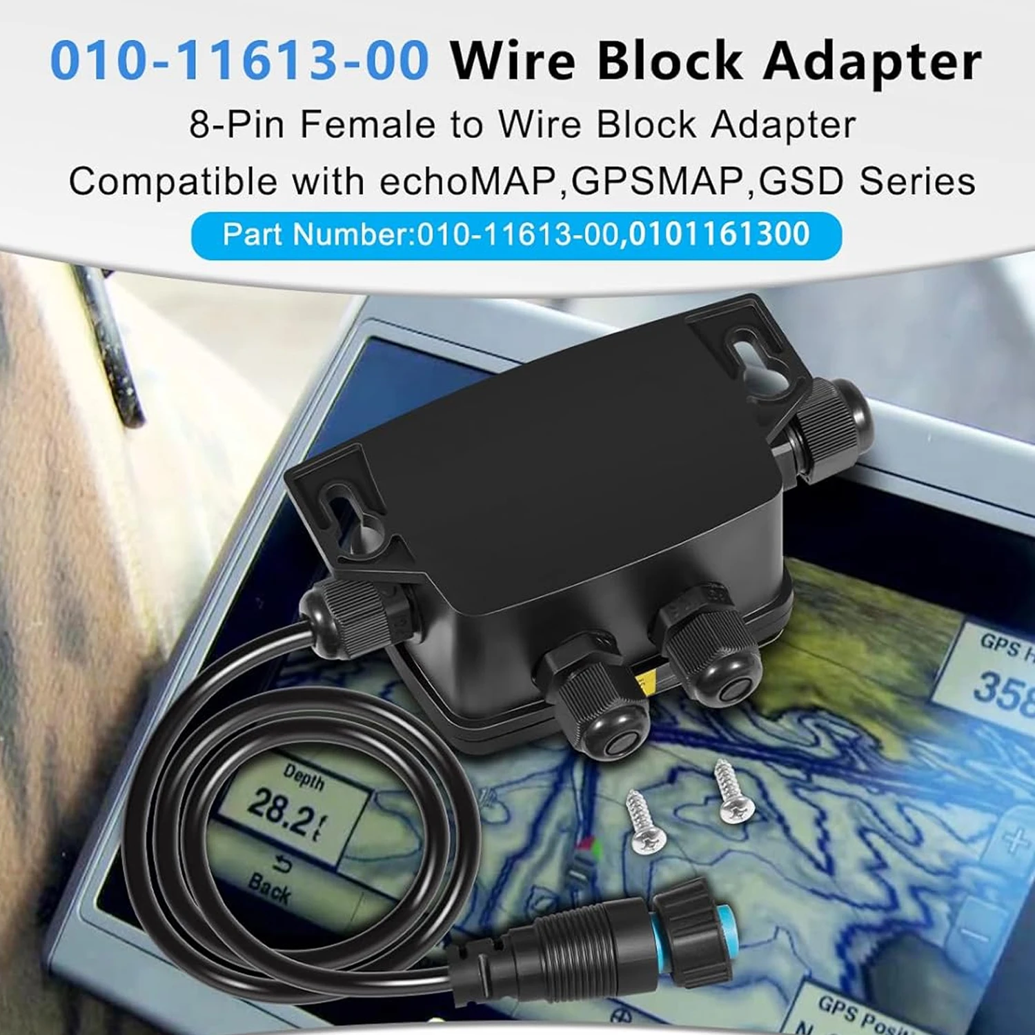 010-11613-00 8-Pin Female to Wire Block Adapter For echoMAP 50dv/50s/70dv/70s, GPSMAP 5xx/7xx/74xx/76xx, 84xx/94xx/10xx