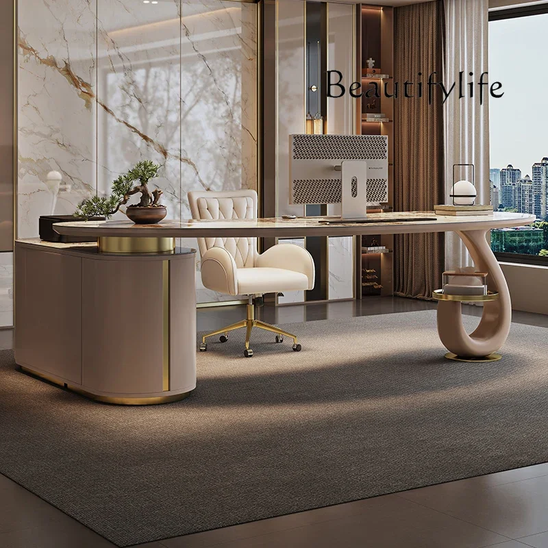 

modern study home designer writing desk Desk light luxury high-end rock slab desk simple