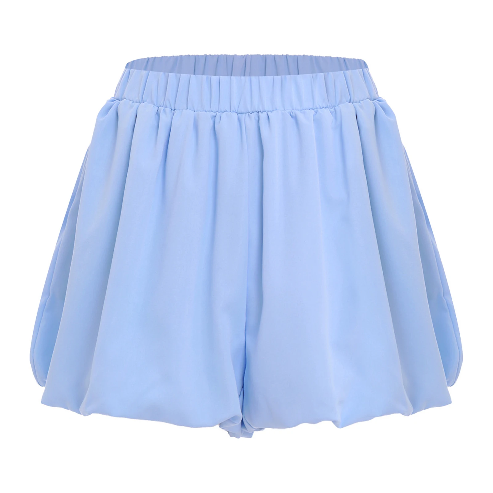 Womens Puffy Bubble Shorts 솔리드 컬러 신축성있는 허리 밴드 블루머 반바지 사이드 포켓 패션 캐주얼 미니 반바지 Culotte