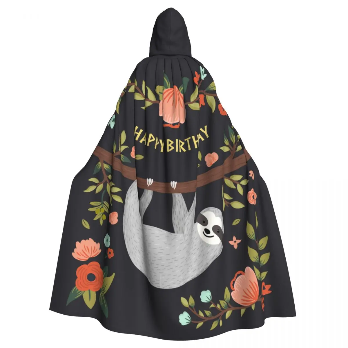 

Cute Baby Sloth On The Tree Hooded Cloak Polyester Unisex Witch Cape Costume Accessory