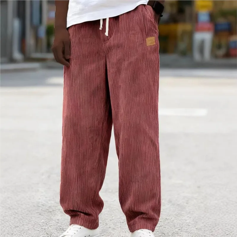 

Men'S Corduroy Straight Leg Pants Spring Autumn Fashion Loose Fit Pants Sweatpants Elastic Waist Drawstring Outdoor Streetwear