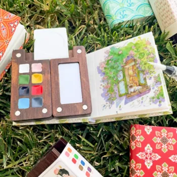 8-kleuren Mini Aquarel Effen Pak Verfdoos Studenten Buiten Schetsen Reispalet Aquarel Schilderij Set Art Benodigdheden