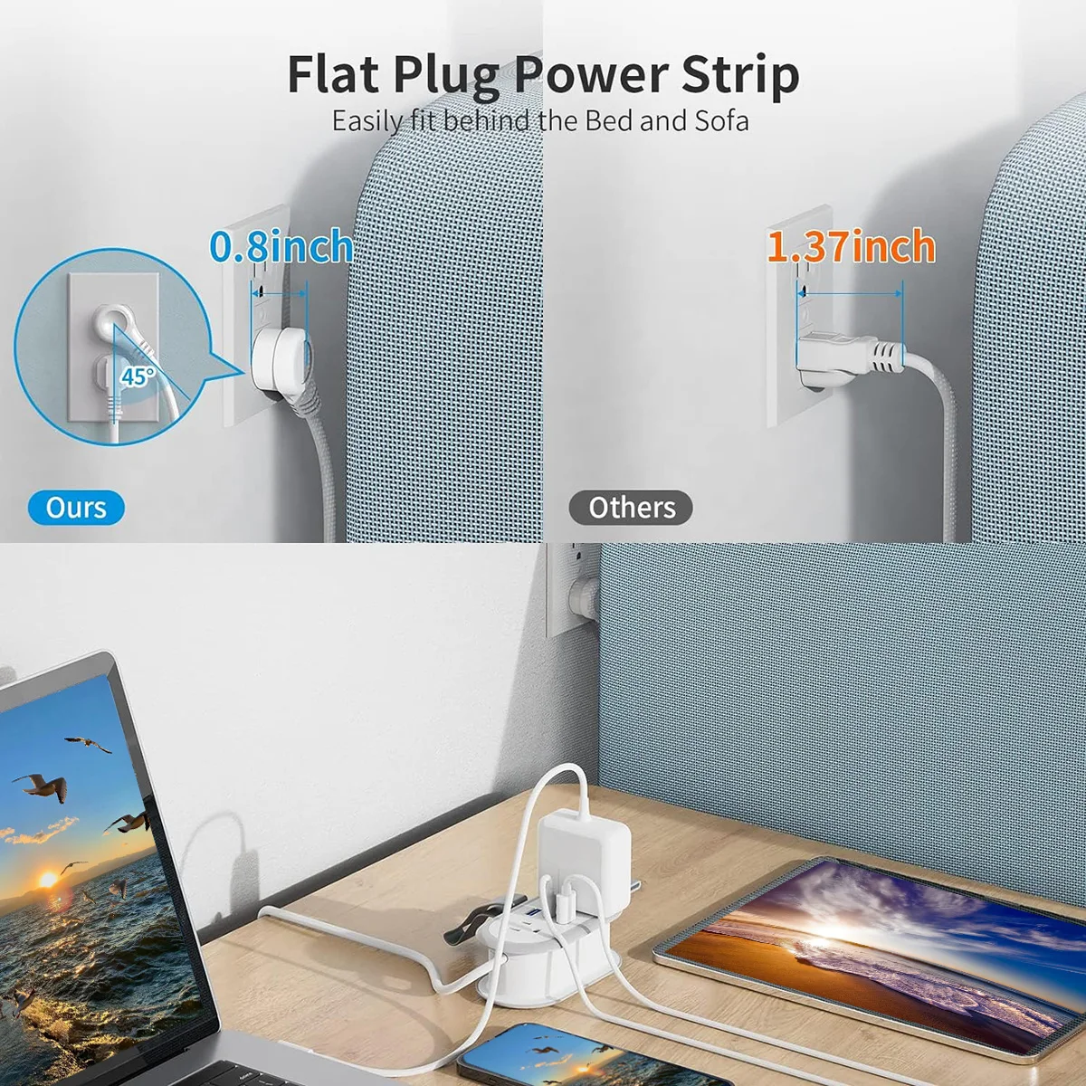 الولايات المتحدة قطاع الطاقة مرشح الشبكة مقبس متعدد 2 منفذ 3 منافذ USB شحن 4.2Ft تمديد الحبل عرام الحماية للمنزل مكتب