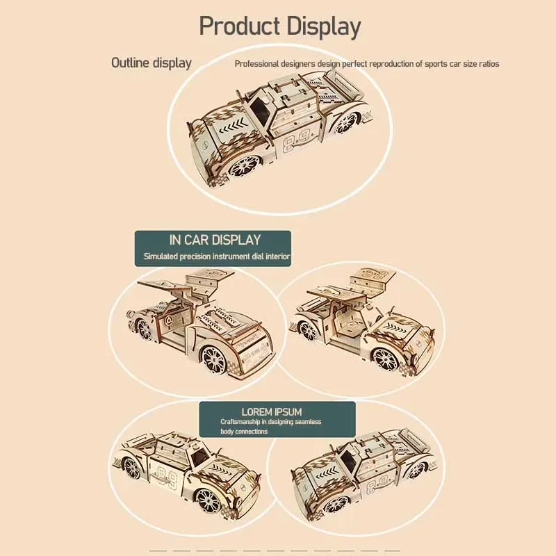 Handmade assembly of 3D wooden cool sports car models for adult and children\'s education scrawl gifts 3D handicraft accessories.