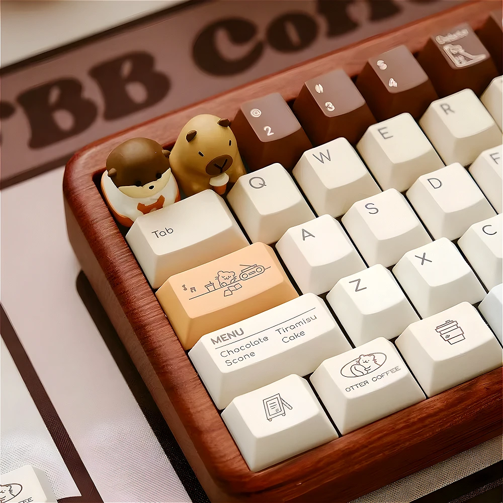 

145 keys, otter coffee, cherry, cute keycaps, for Cherry MX 61 68 104 108 mechanical keyboard