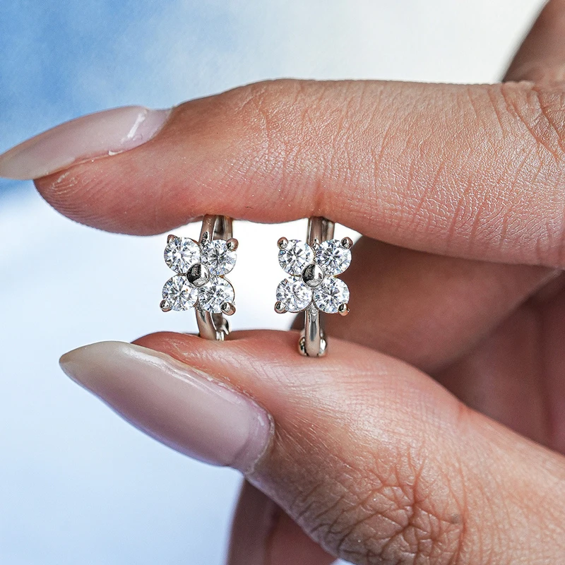 Celestinova GRA Certified Round Moissanite Flower Hoop Earrings for Women 14K Gold Filled Huggie Earring Jewelry Gift Pendientes
