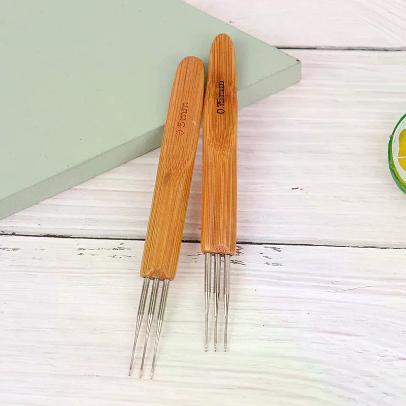 3Pcs/Set Crochet Hook Dreads Loc Crochet Needle Wooden 0.5Mm 0.75Mm Double Crochet Needle For Dreadlocs Hair Plussign Supply