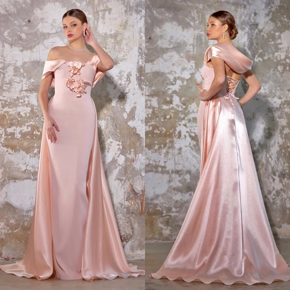 Customized Satin Applique Birthday Trumpet Off-the-shoulder Bespoke Occasion Gown Long Dresses