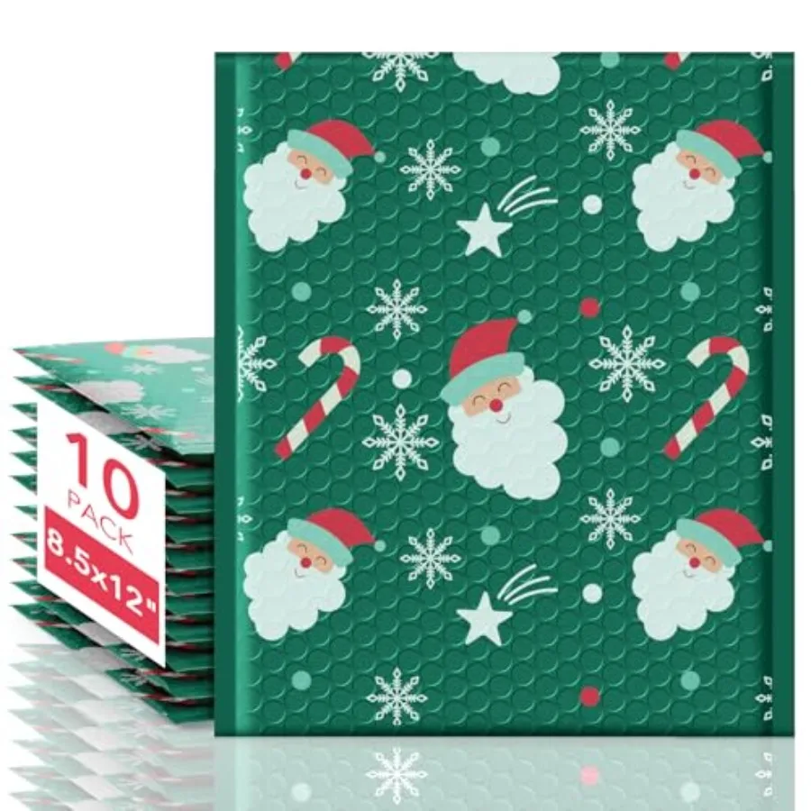 

Bubble Mailers 8.5x12 Inch 10 Pack Christmas Padded Envelopes Usable Size 8.5x11" Thick Mailing Envelopes Bubble Opaque Padded
