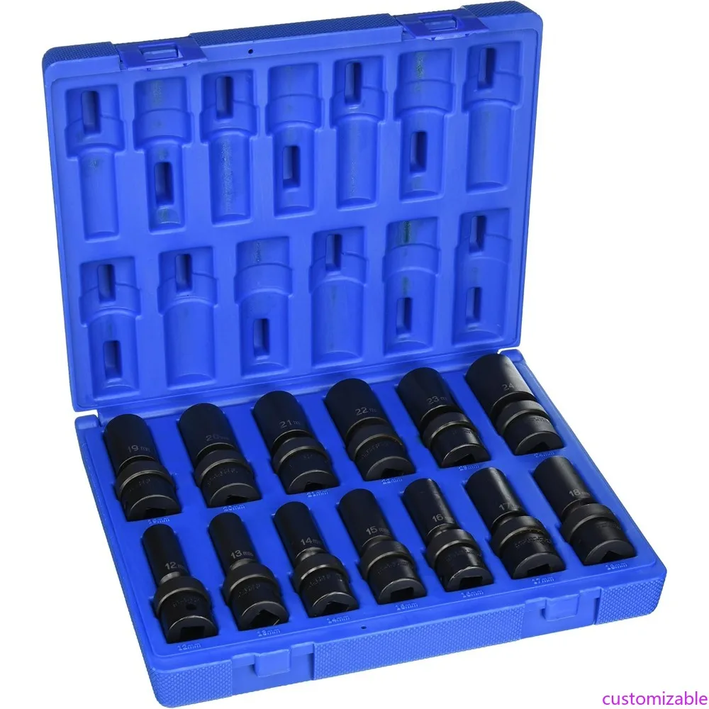 

Серый пневматический универсальный набор метрических головок из 13 предметов, глубокая длина привода 1/2