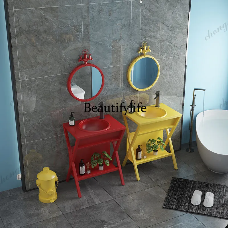 Retro industrial wind wash basin creative wash basin wrought iron wash basin integrated floor column type