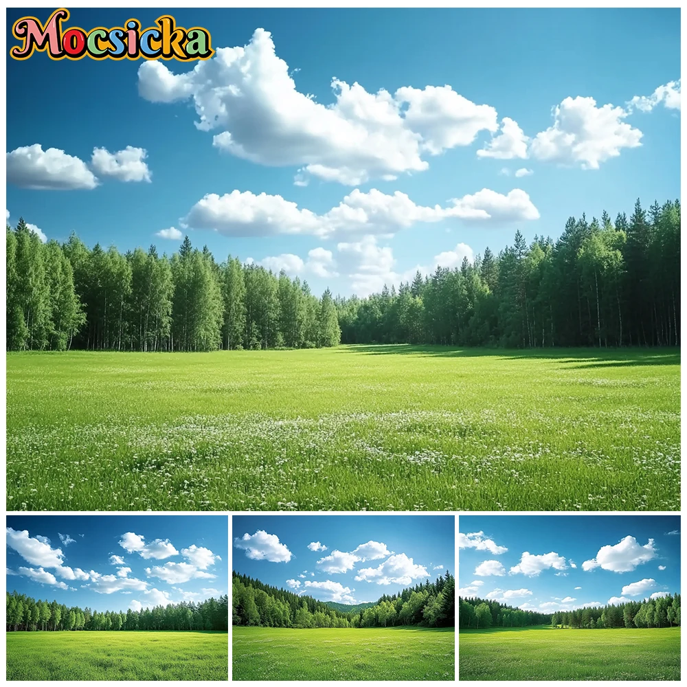 Mocsicka Green Grass Field Scenic Photo Backdrop Forest Natural Background Baby Camping Studio Shooting Photoshoot Studio Props