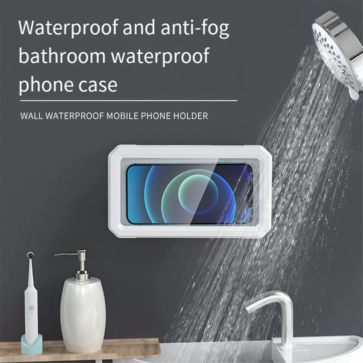 Shower Phone Holder Waterproof 360° Rotation Adjustable Phone Case Holder Anti-Fog Wall Phone Mount Stand Cover Black