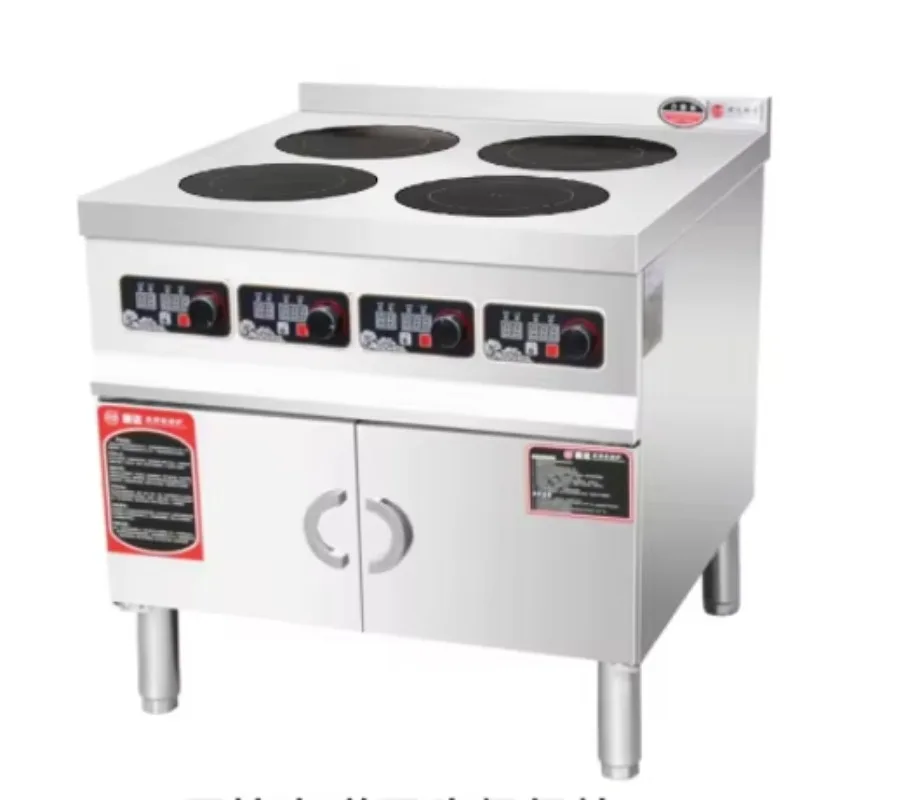 Open kitchen commercial kitchen equipment, four induction cooker, wide stainless steel surface, user-friendly design
