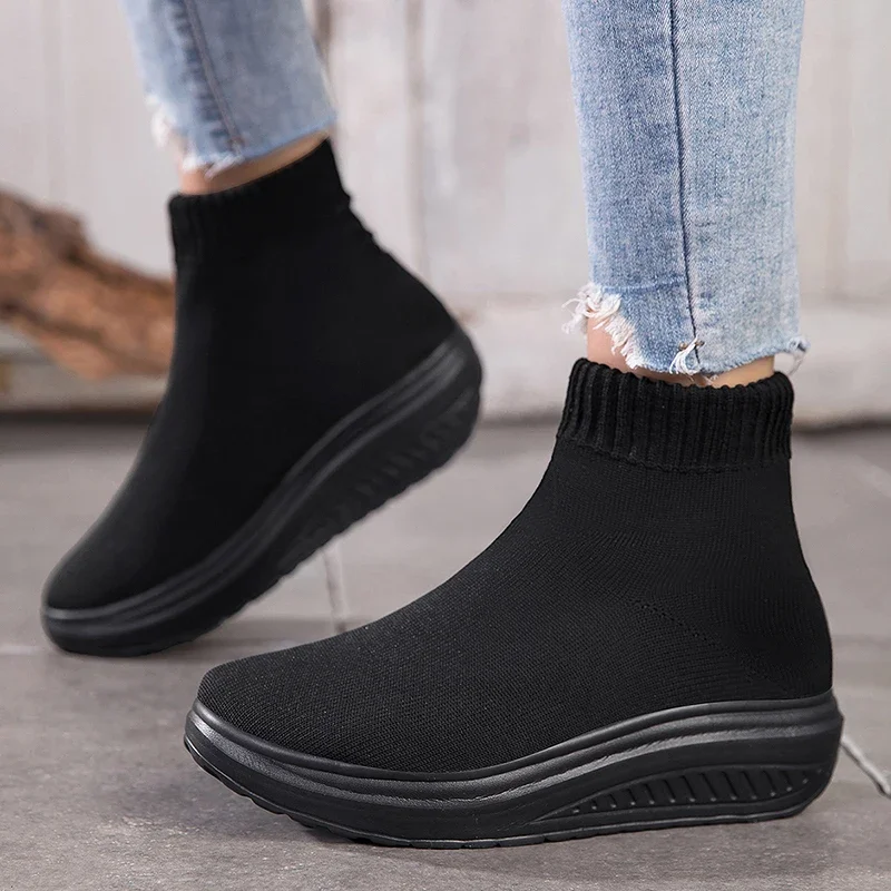 Calcetines negros clásicos, zapatillas para correr para mujer, zapatillas altas, zapatillas informales sin cordones para mujer, zapatillas ligeras para mujer Basket Homme