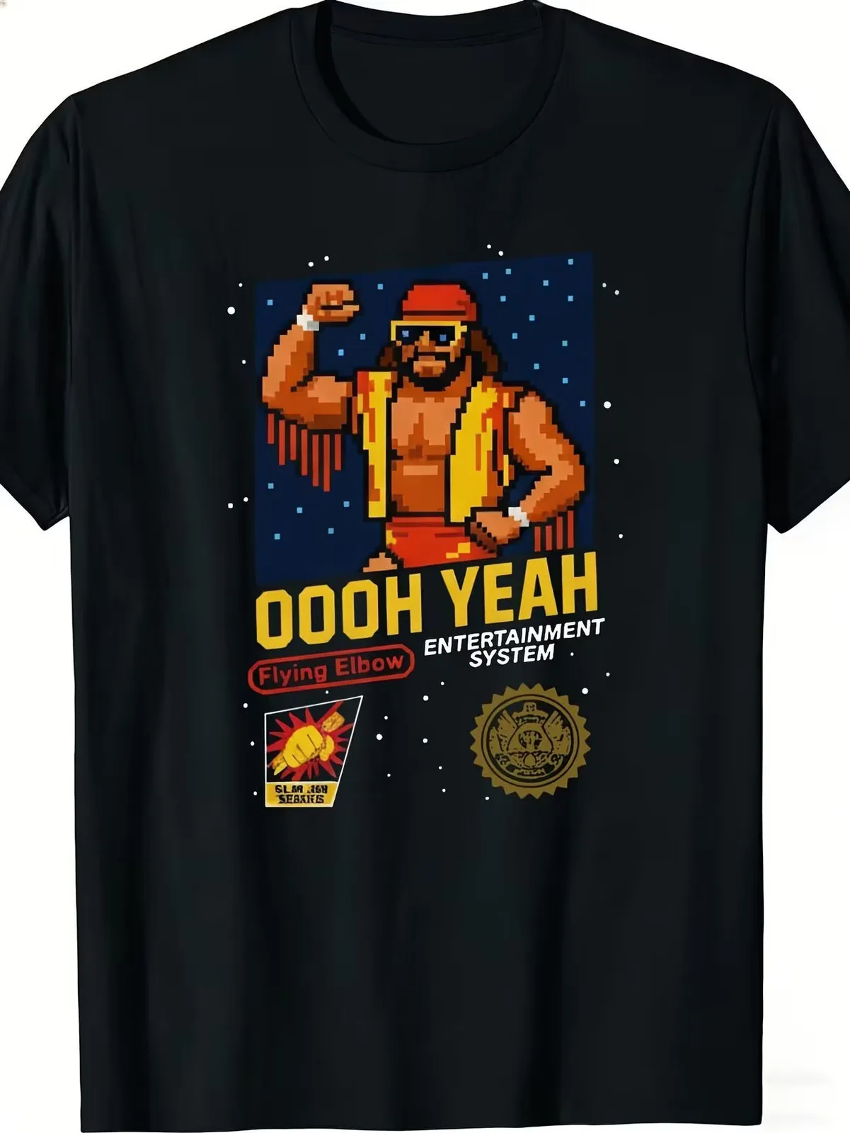 

Men'S Retro 8-Bit Wrestling Game Tee Featuring Ooh Yea Macho Logo & Randy'S Wres