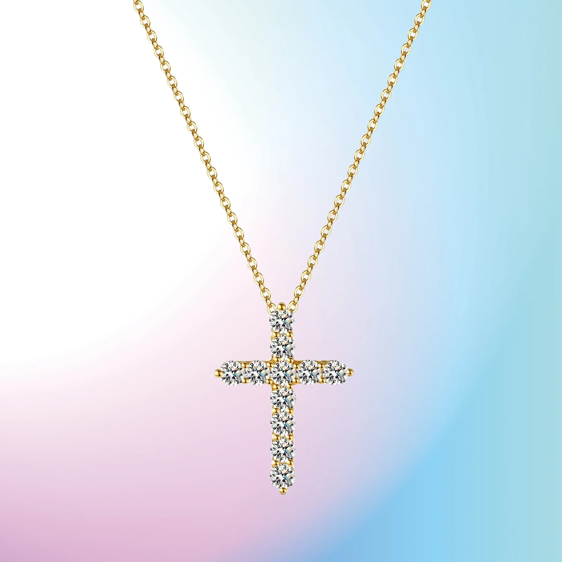 

New 925 sterling silver pendant 1 ct mozzarella diamond necklace women's fashion cross plated 14K gold geometric pendant moissan
