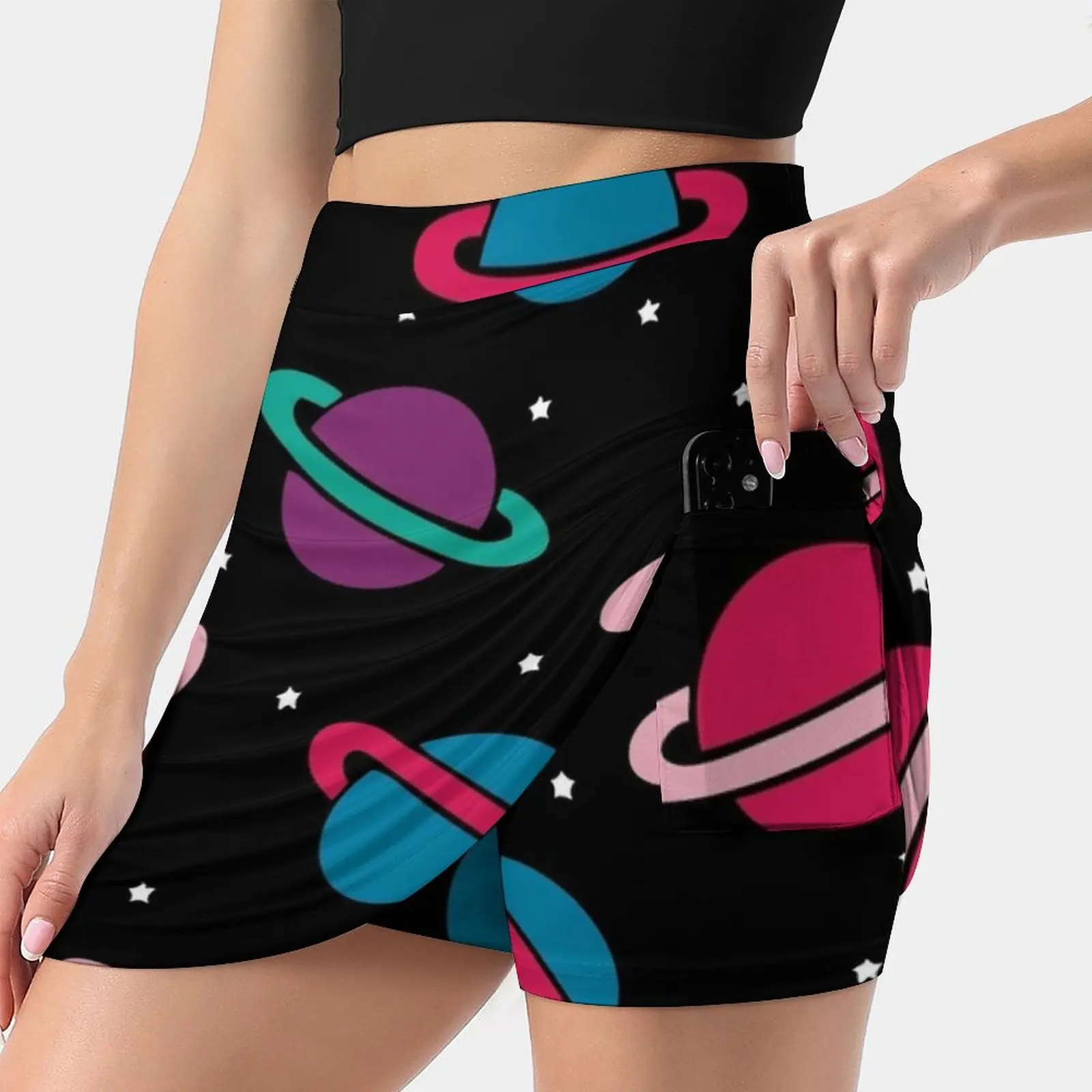 Neon Space Planets Pattern Women's skirt With Hide Pocket Tennis Skirt Golf Skirts Badminton Skirts Running skirts Space Stars