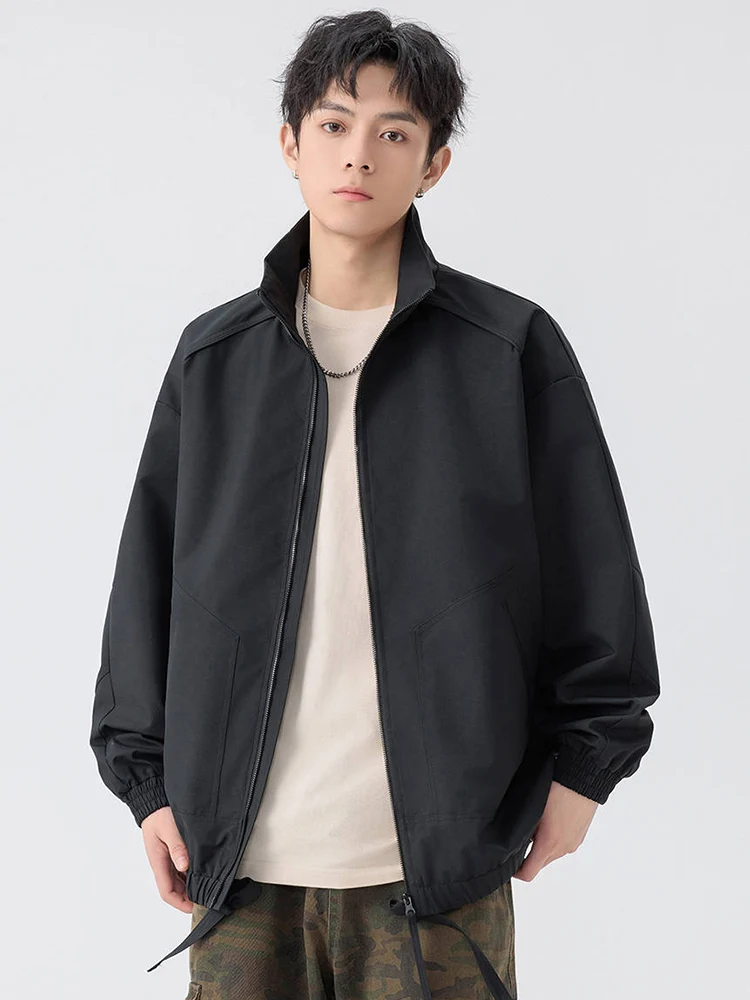 

Woodpeer Spring Casual Jaet Men's Stand Collar Bla Waterproof Windproof Men's Top Wear Faion Urban Sle Long Sve ...