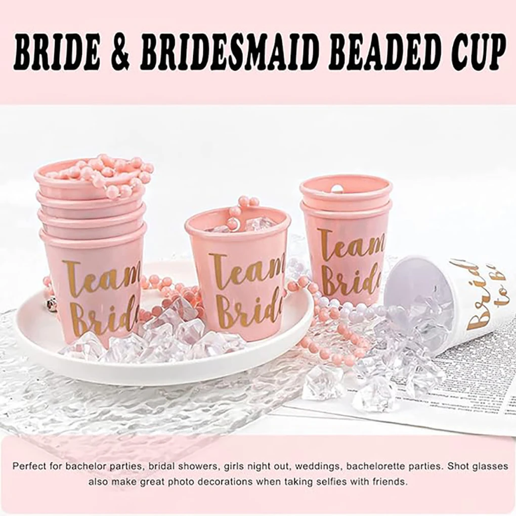 12 Uds. Equipo de novia para ser taza, collar de vasos de chupito de plástico, collar de cristal de despedida de soltera para decoración de despedida de soltero de boda