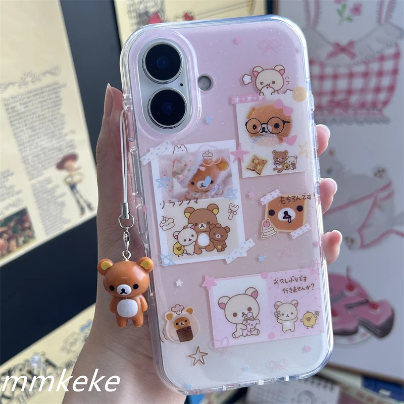 Lovely Rilakkuma Family Portrait Cartoon Pink Phone Case For iPhone17 16 15 14 13 12 11 Pro Max PLUS Y2K Kawaii Shockproof Cover - náhled 2
