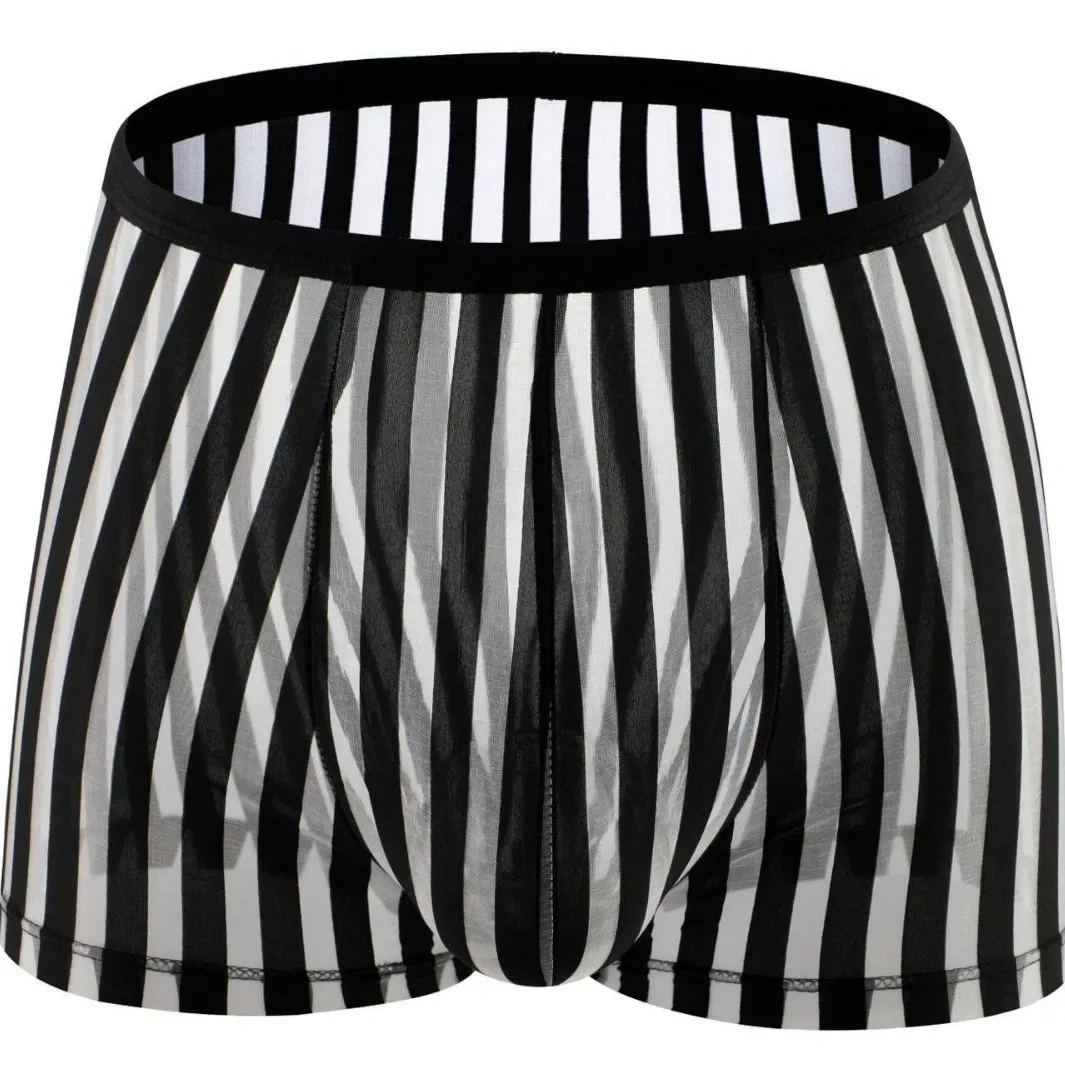 Men's mesh underwear personalized color matching striped boxer