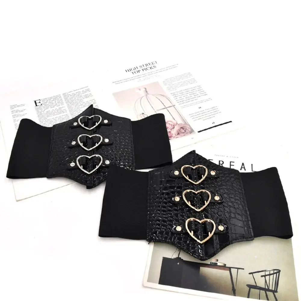 Personality PU Leather Love Buckle Cummerbunds High Waist Dress Girdle Female Waistband Elastic Wide Waist Belt Women
