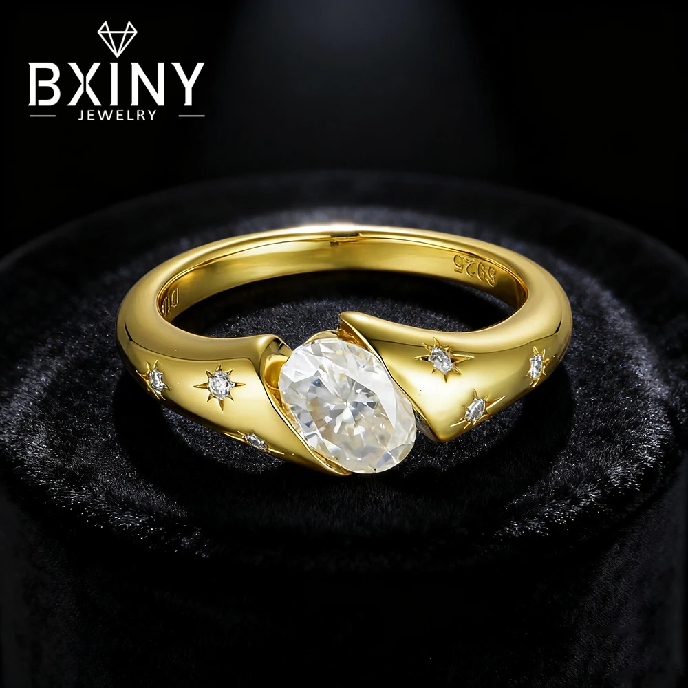 

BXINY 0.5CT Oval Cut Moissanite Rings 925 Sterling Silver Starlight Diamond Wedding Band For Women Gift Jewelry With Certificate