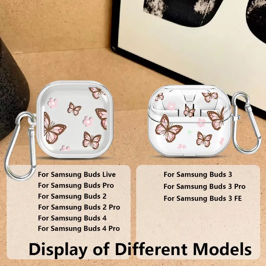 Butterfly And Flower Print Clear Earphone Cases Cover Case For Samsung Galaxy Buds 3Pro 4Pro 4 Pro 3 FE 2 Live view 6