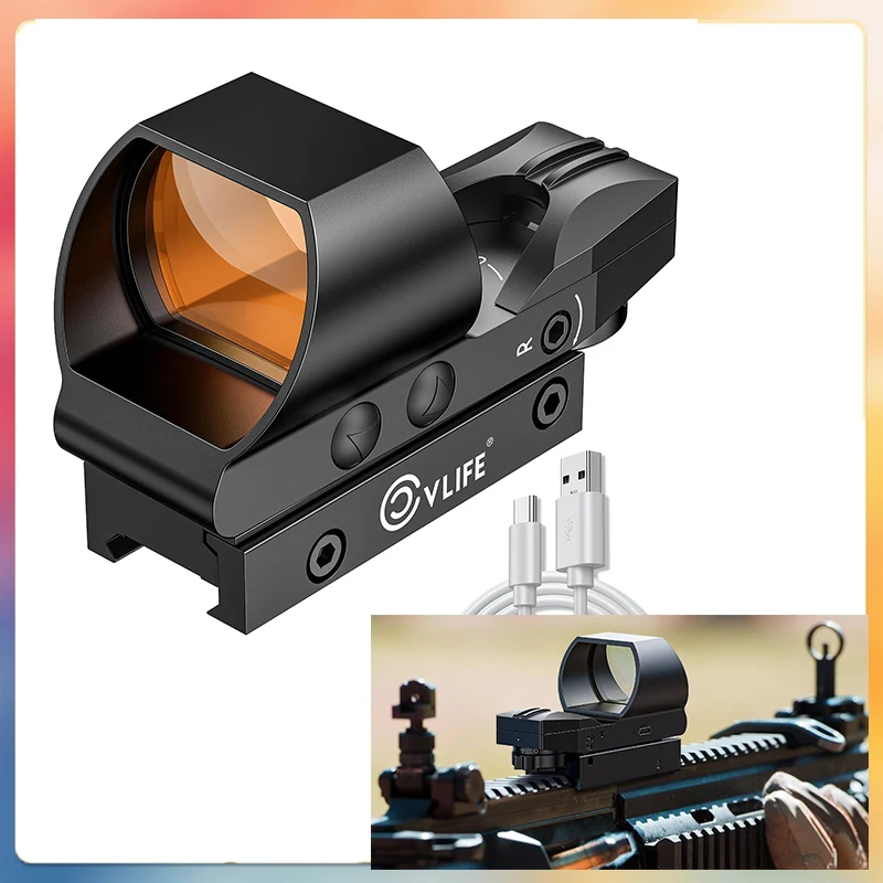 

CVLIFE Rechargeable Reflex Sight Red Dot Sights 4 Adjustable Reticle Optics Scope for 20mm Picatinny Rail Absolute Co-Witness