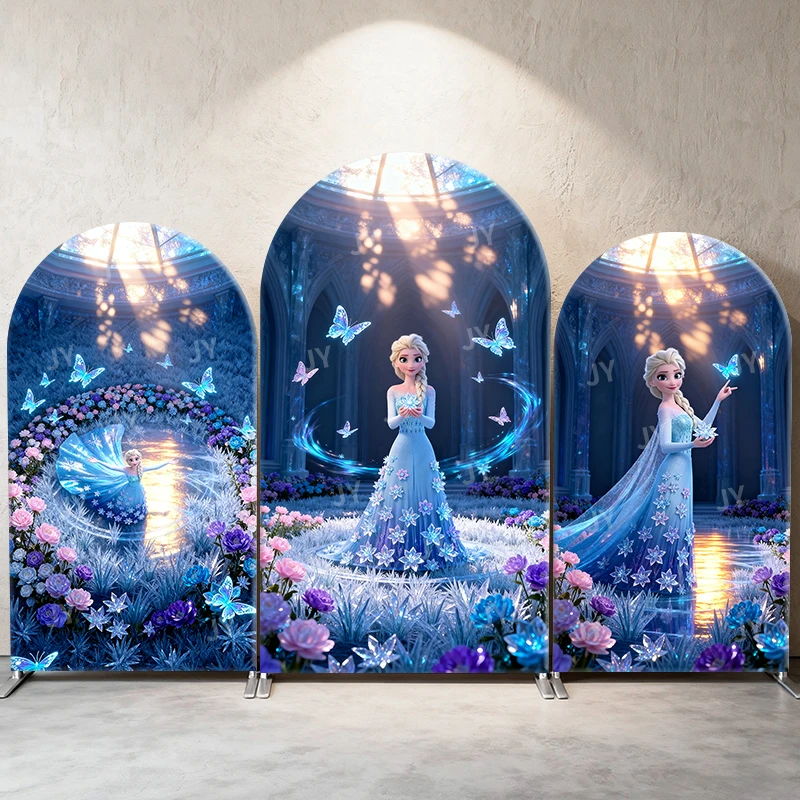 

Frozen Elsa Arch Backdrop Cover Butterfly Floral Dreamy Background for Girl Birthday Party Disney Theme Event Photography Decor