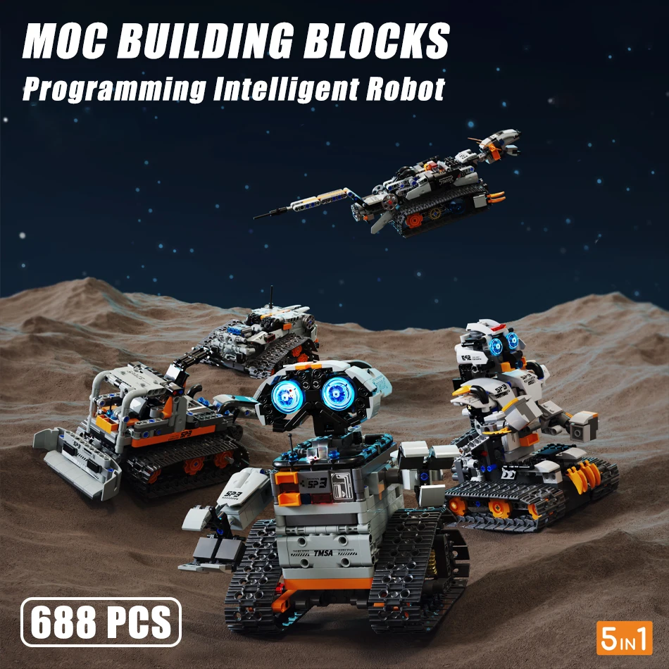 

2024 Technical RC 5 in 1 Transform Intelligent Robot Building Blocks APP Remote Control Programming Crane Bricks Toys Kids Gifts